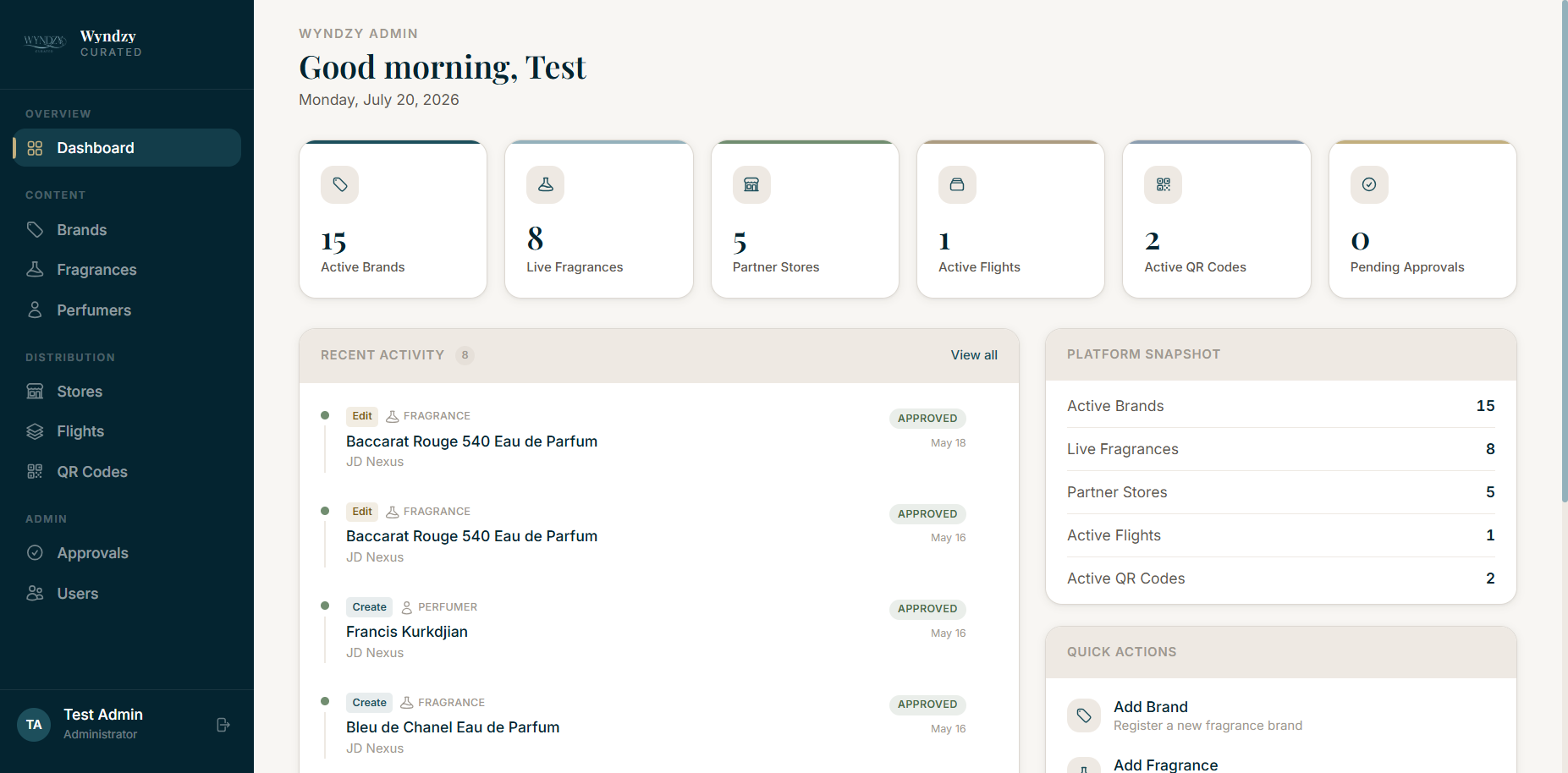 Wyndzy Curated fragrance curation and digital menu platform interface